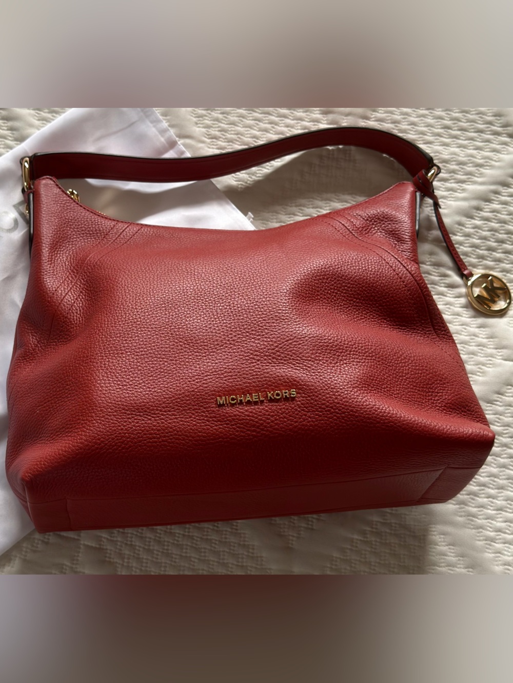 Michael Kors Pebbled Leather Hobo Shoulder Bag Red